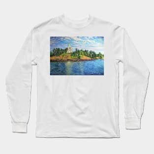 White dove over Saint Nicholas' Skete, Valaam. Long Sleeve T-Shirt